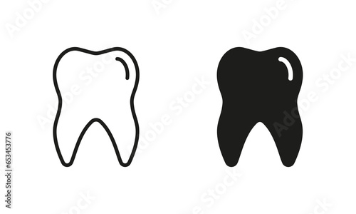 Oral Hygiene Pictogram Set. Tooth Care, Dental Treatment Symbol Collection on White Background. Human Tooth Line and Silhouette Icon. Dentistry Clinic Logo. Isolated Vector Illustration