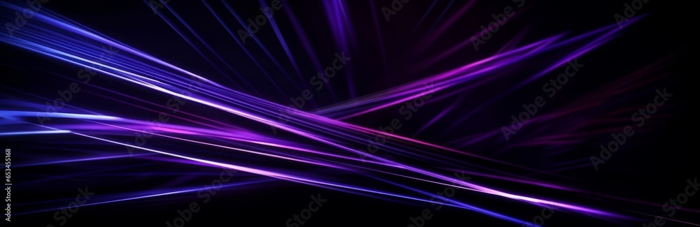 Black purple blue abstract modern background for design. Dark. Geometric shape. 3d effect. Diagonal lines, stripes. Triangles. Gradient. Light, glow. Metallic sheen. Minimal. Web banner. Wide.