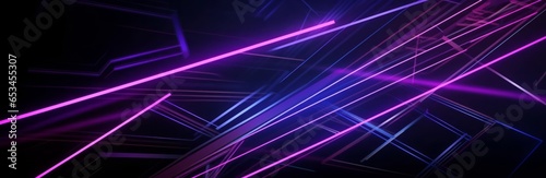 Black purple blue abstract modern background for design. Dark. Geometric shape. 3d effect. Diagonal lines  stripes. Triangles. Gradient. Light  glow. Metallic sheen. Minimal. Web banner. Wide.