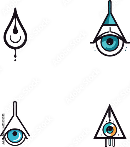 eye medical health related flat minimal coloured vector logo style silhouette icon set