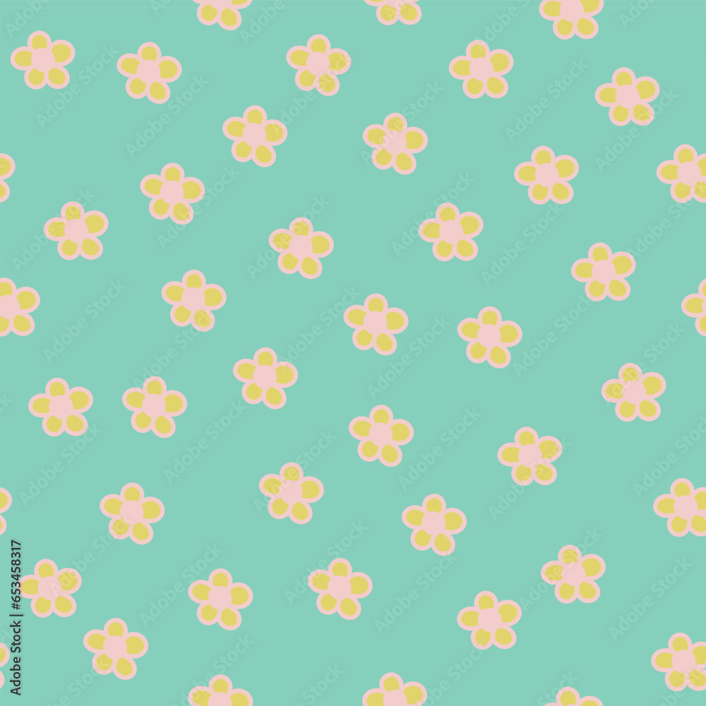 Cute seamless pattern of beautiful flowers. Perfect for wallpapers, gift paper, greeting cards, fabrics, textiles, web designs. Hand-drawn. Vector illustration.