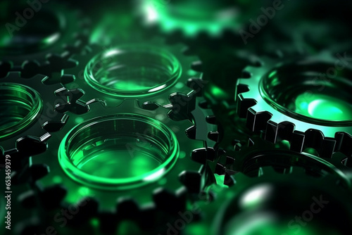 Green glass abstract background with gears tec wallpaper 