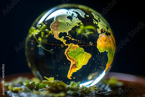 Earth globe north and south america in a glass photo