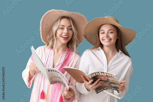 Young sisters in summer hat...