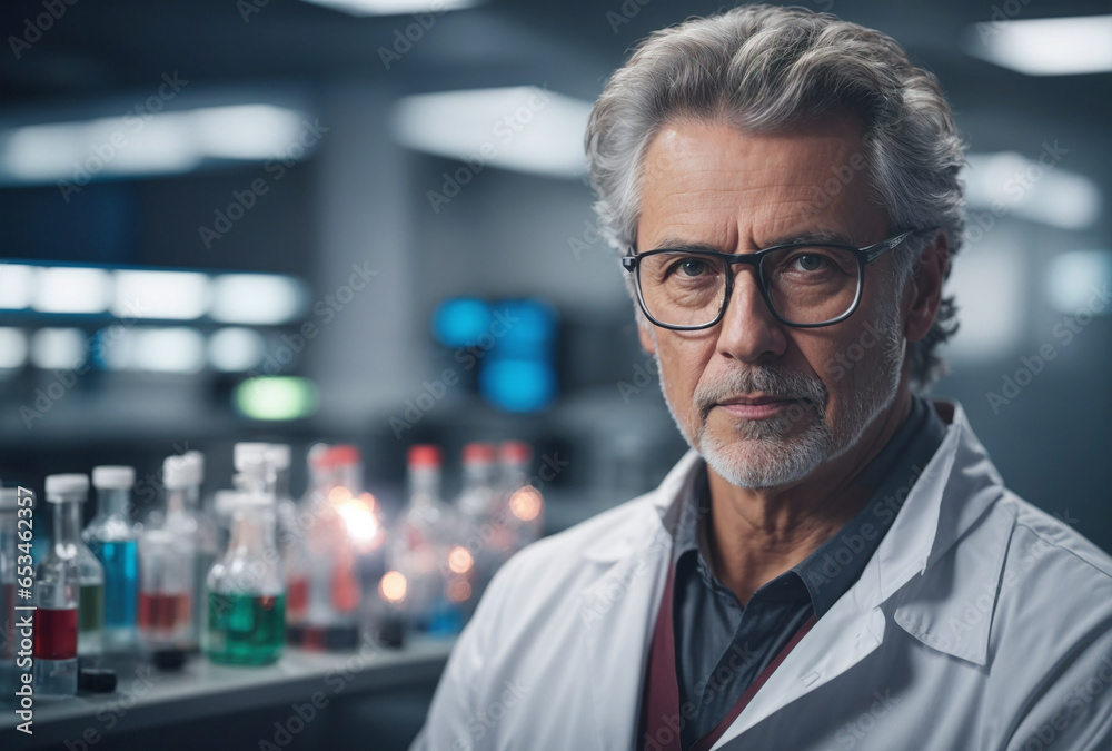 Caucasian male scientist portrait in the laboratory