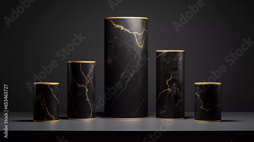 black and gold marble cylinder podium for product presentation