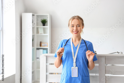 Female medical intern with ...