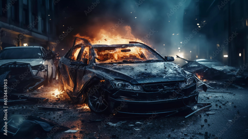 Obraz premium Close up of a car crash in the city