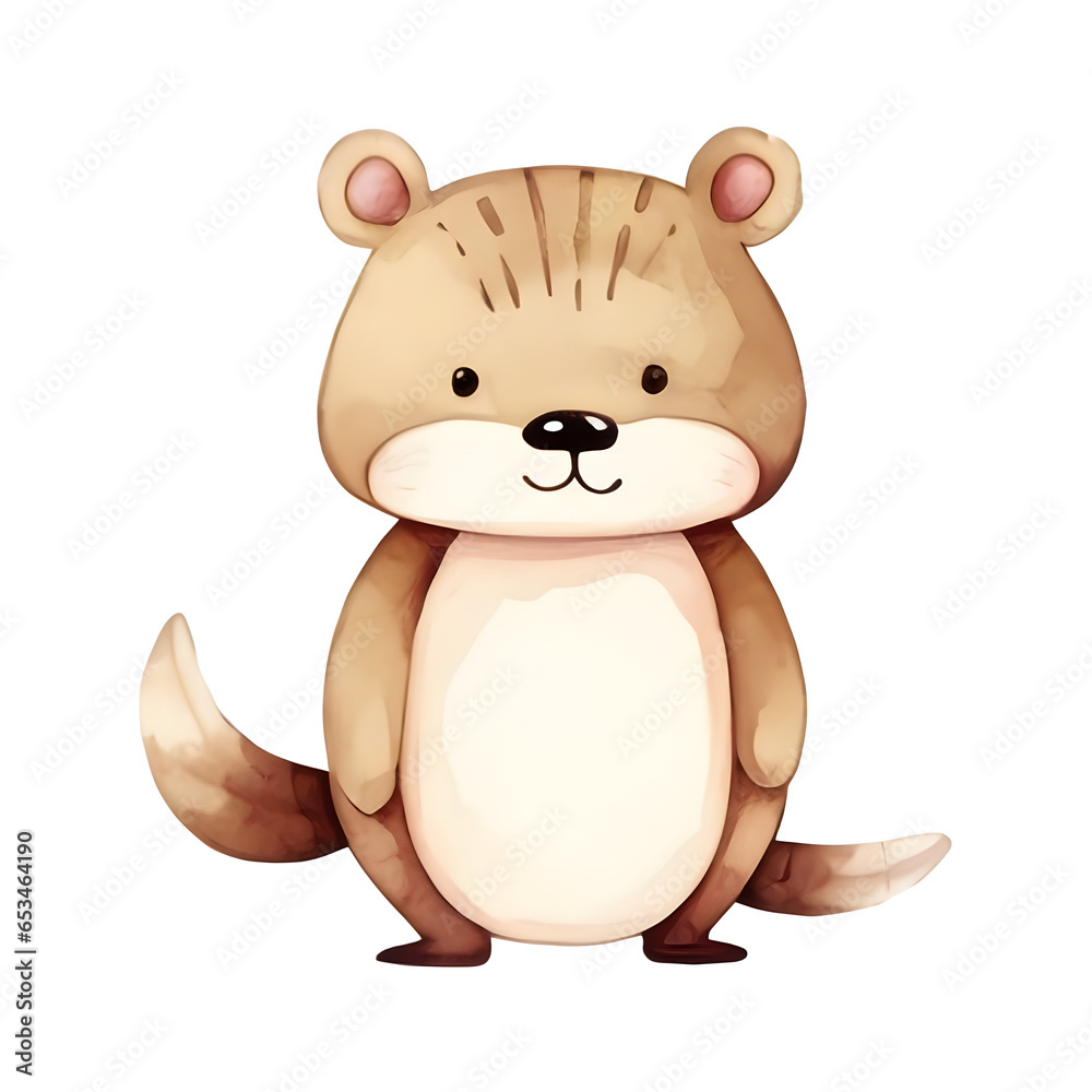 Fototapeta premium Watercolor Christmas fuzzy brown bear on isolated white background, cute character, winter season, holiday