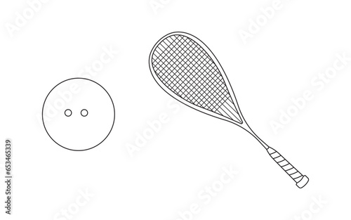 Hand drawn Cartoon Vector illustration squash racket and ball sport icon Isolated on White Background