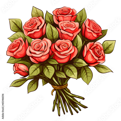 cartoon clipart of bouquet of roses, valentines day artwork, Isolated on transparent background