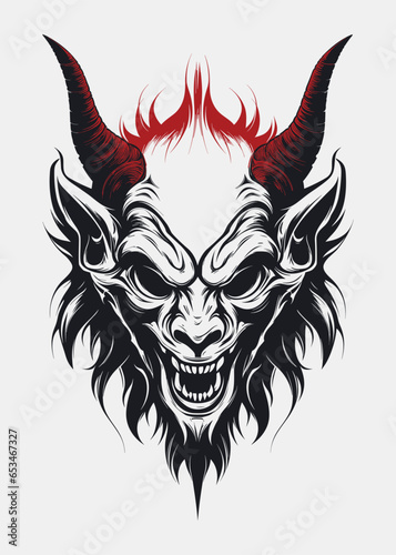 Illustration of evil and horror demons and dark forces colors red and black on light background