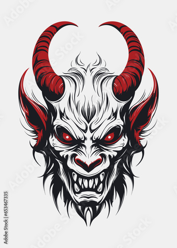 Illustration of evil and horror demons and dark forces colors red and black on light background