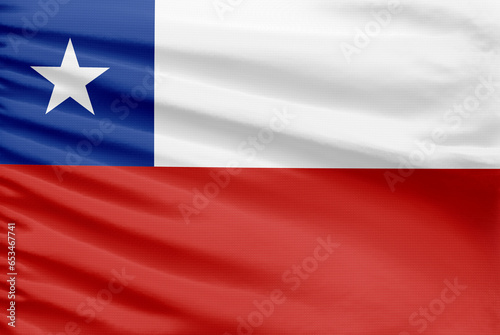 Chile flag is depicted on a sport stitch cloth fabric with folds. Free Download Chile flag is depicted on a sport stitch cloth fabric with folds. - GFXLoad