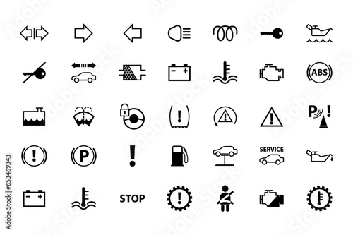 car dashboard icons set, panel indicators. Vector editable illustration.