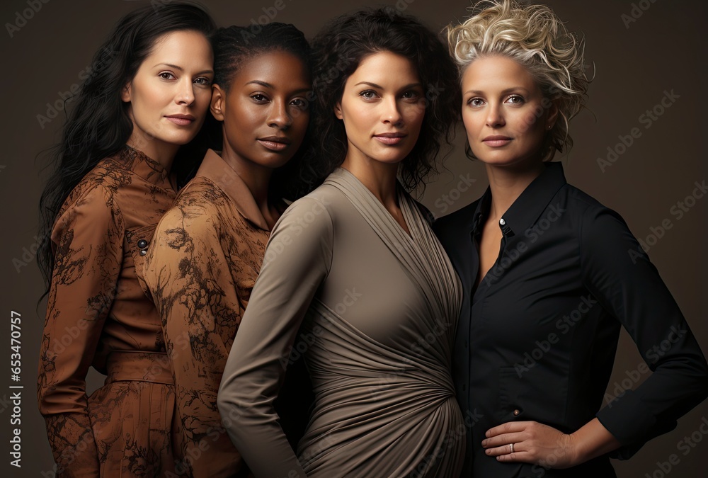 Close-up of females of different sizes looking at the camera. diverse friends having a fun time. Close-up of females of different sizes looking at the camera. diverse friends having a fun time.