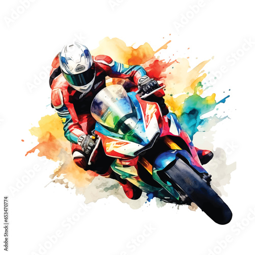 Moto racing watercolor painting ilustration.