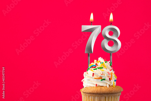 Horizontal birthday card with cake - Burning candle number 78
