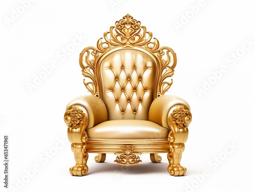 Golden luxury throne, gold royal chair isolated on white © BackgroundHolic