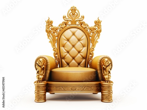 Golden luxury throne, gold royal chair isolated on white