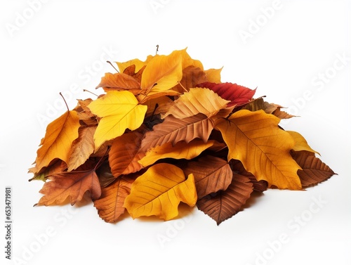 Pile of autumn leaves isolated on white