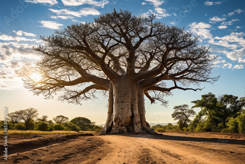 African baobab in the savannah, generative AI