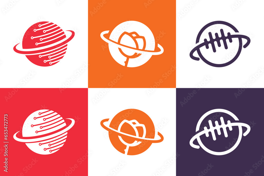 Set of globe logo design vector with creative element concept