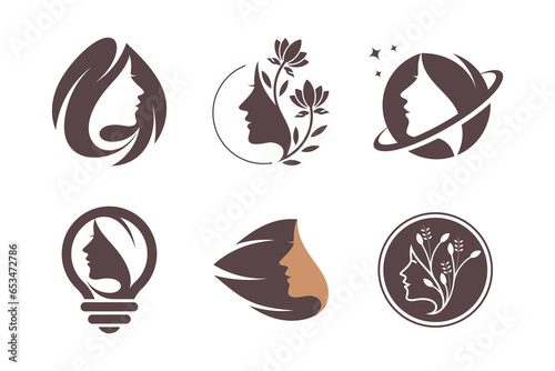 Set of beauty woman logo design vector with creative element concept