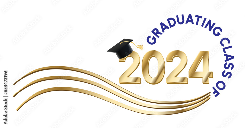 White background Graduating Class of 2024 in blue text in a circle