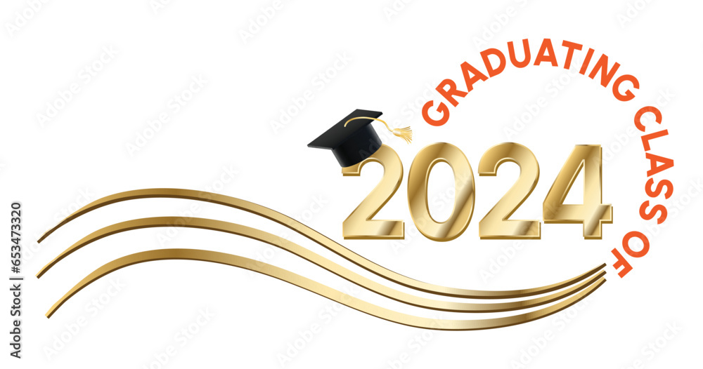 White background Graduating Class of 2024 in orange text in a circle