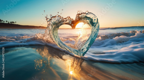 heart shaped wave in the light blue sea - romantic image photo