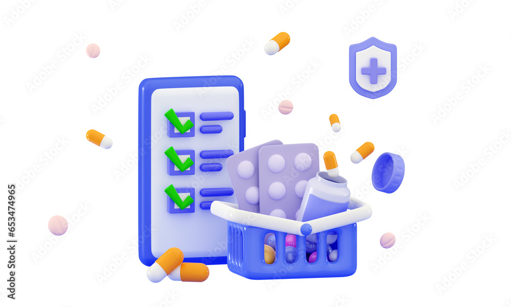 3d online medicine concept Shopping cart and jars for pills, capsules, vitamins 3d online medicine concept Shopping cart and jars for pills, capsules, vitamins
