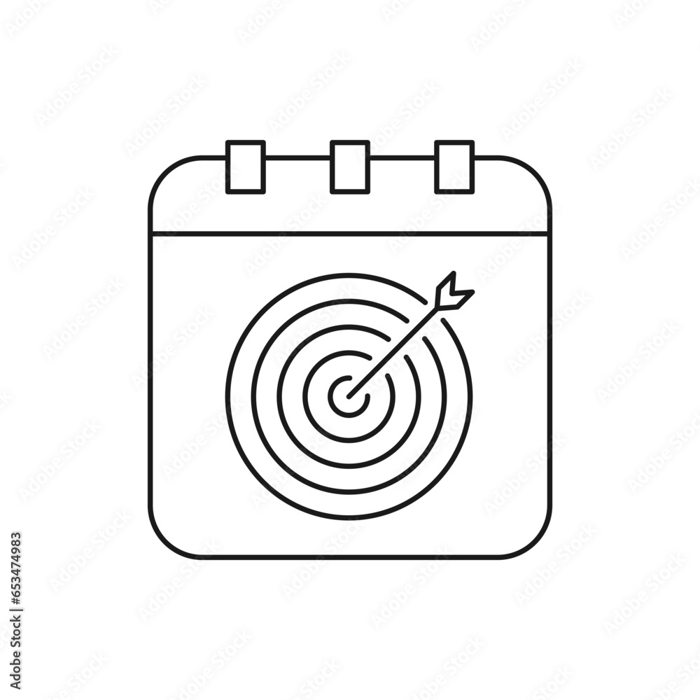 Target planning schedule. Dartboard and calendar icon line style isolated on white background. Vector illustration Target planning schedule. Dartboard and calendar icon line style isolated on white background. Vector illustration