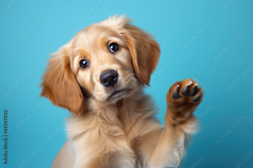 Picture of dog with its paw raised in air. Suitable for various uses