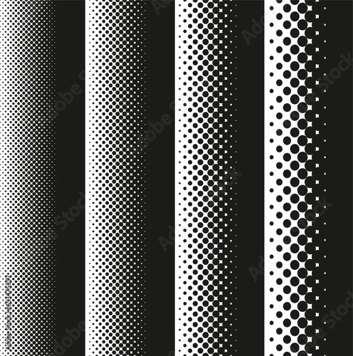 Halftone dots pattern gradient set in vector format. 45 degree angled halftone dots.