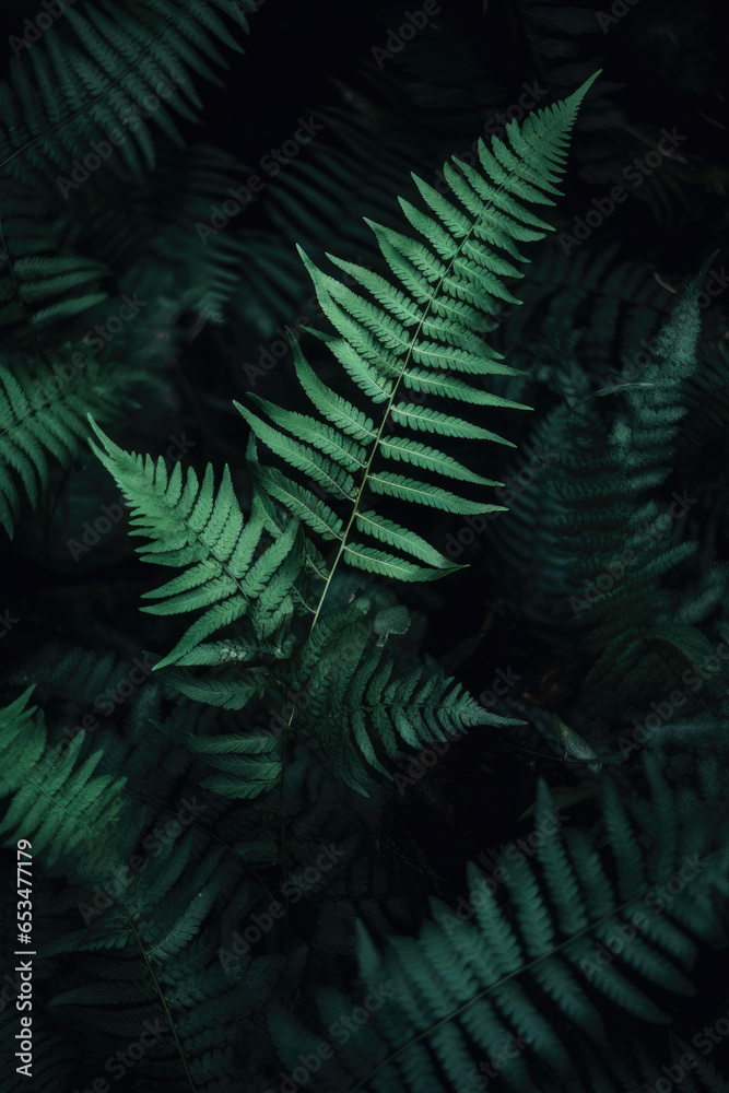 Beautiful natural native fern in dark forest setting — New Zealand, silver fern, lush foliage, dark shadows, cinematic Beautiful natural native fern in dark forest setting — New Zealand, silver fern, lush foliage, dark shadows, cinematic