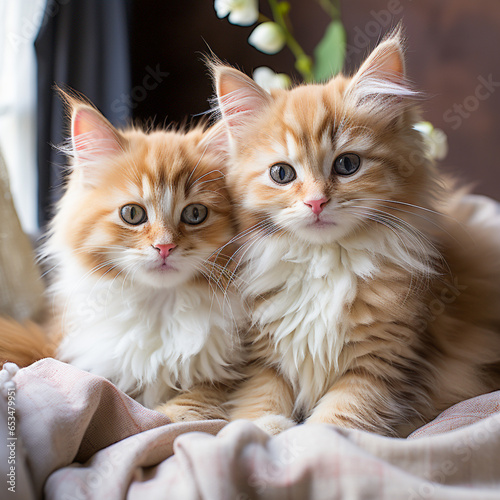 Cute young kitten where held lovingly by two hands, AI generated © David Brown