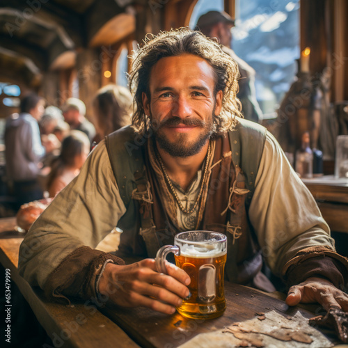beer and snacks in an alpine hut in the mountains, Ai generated