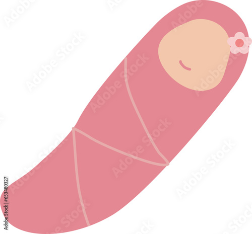 Sweet Baby Girl Swaddled in Pink Blanket, Cute Illustration