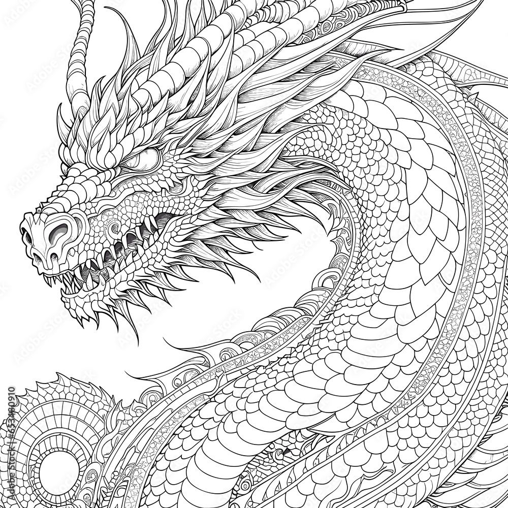Fototapeta premium Enchanting Dragon Coloring Book Pages for Creative Adventures