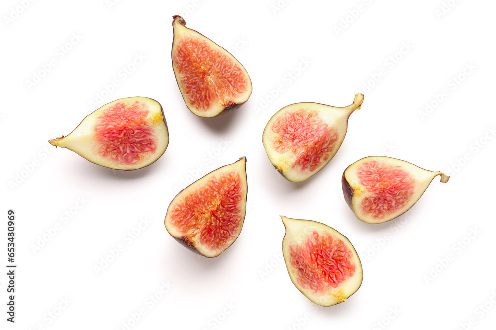 Pieces of fresh ripe figs on white background Pieces of fresh ripe figs on white background