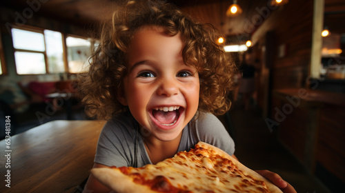 Delighted Boy Enjoying Pizza