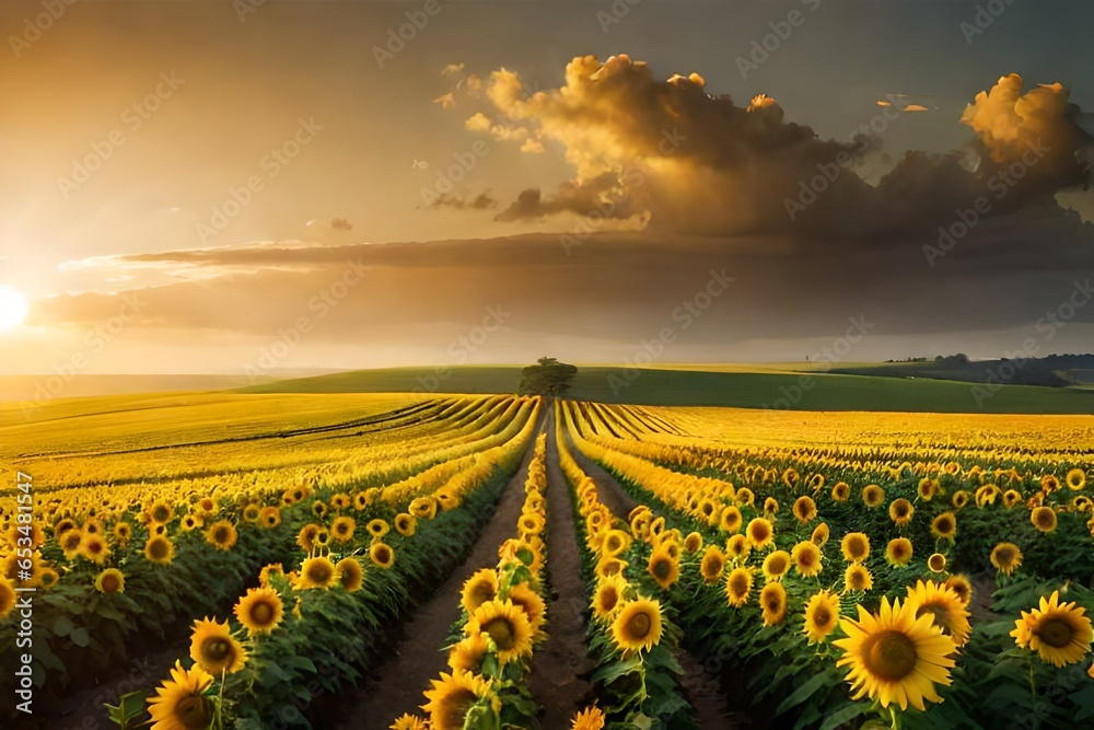 Produce an image that captures the essence of a sunflower field