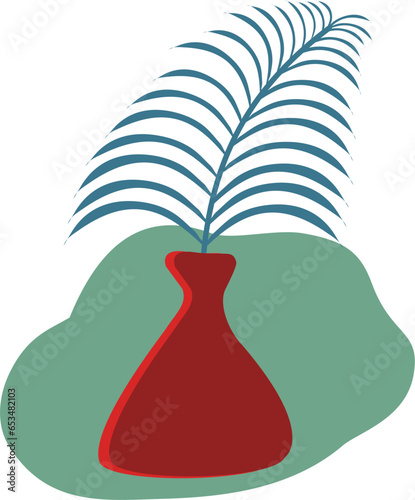 Simple Teal and Red Plant in Vase Illustration