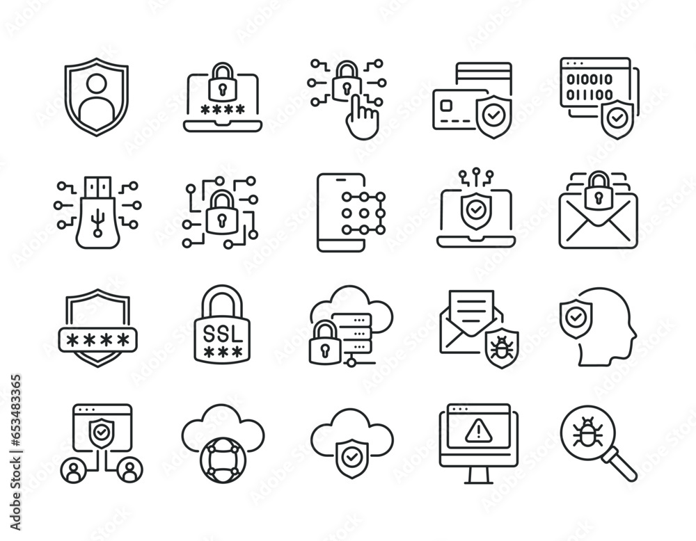 Cyber security thin line icons. Editable stroke. For website marketing design, logo, app, template, ui, etc. Vector illustration. - obrazy, fototapety, plakaty 