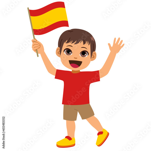 Spanish boy holding Spain f...
