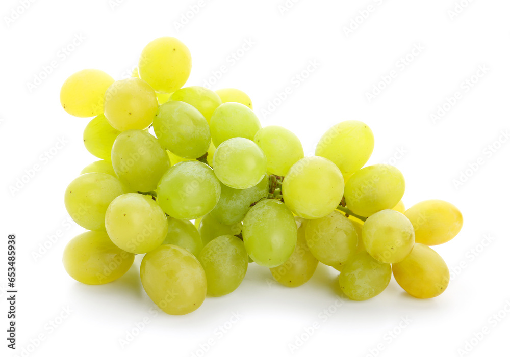 Bunch of fresh green grapes on white background