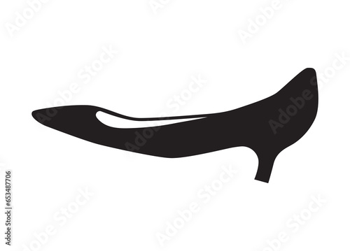 Kitten-heel shoe, women's footwear, black silhouette PNG illustration, icon, sign, symbol, sticker, infographic, pictogram, pictograph. Fashion graphic design element, clip art. 