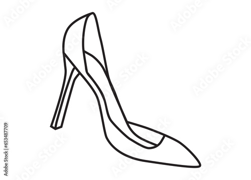 High-heeled shoe, women's footwear PNG illustration, icon, sign, symbol, sticker, infographic, pictogram, pictograph. Fashion graphic design element, clip art. Simple outline.