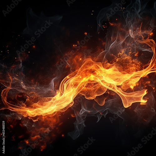 Fire flame isolated on dark background. AI generated image